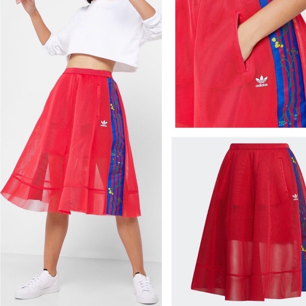 Adidas Originals Tulle Mesh Circle Skirt with Blue Floral Stripes